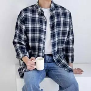 [셀러에이드]남성 체크 오버핏 셔츠 커플 남방 루즈핏 가을 긴팔 남녀공용