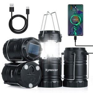 XYNOVER 4팩 태양광 캠핑 랜턴 USB/태양광/AA 배터리 포함 충전식 LED 마그네틱 베이스 걸이식 후크 접이식 비상용 방수 하이킹 허리케인 캠핑장 정전용 랜턴