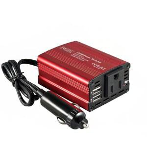 노트북 컴퓨터용 3.1A 듀얼 USB 자동차 충전기가 장착된 FOVAL 150W 파워 인버터 12V DC ~ 110V AC 컨버터 차량 어댑터 플러그 콘센트(클래식 레드)