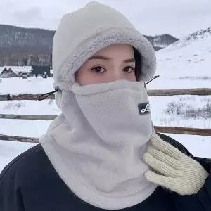 겨울 후드넥워머 기모 보온 후리스 스트링 방한모자
