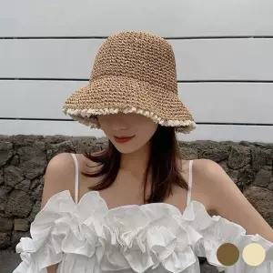 끝단 레이스 휴양 왕골 모자 URD-392 여성여름모자 휴양지모자 썬캡 플로피햇 라피아 챙넓은라피아햇