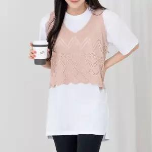 니트조끼 크롭베스트 레이어드 얇은조끼 브이넥