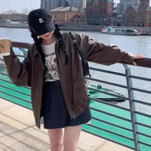 [하프클럽/셀럽하우스]가볍고 편안 캐주얼 패션 오버핏 카라 집업 레더 자켓