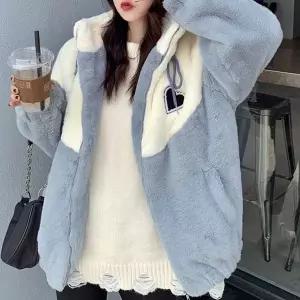 [하프클럽/셀럽하우스]여자 배색 양털 플리스 자켓 겨울 데일리 후리스 점퍼