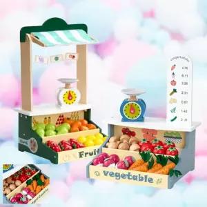 어린이집 유치원교구 시장놀이 마켓 진열대+소품 원목 2종세트 친구와함께