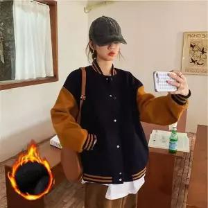 [하프클럽/셀럽하우스]캐주얼 베이직 기모안감 야구점퍼 배색 여성