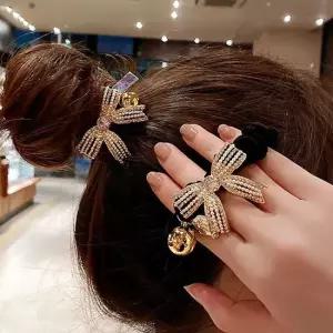곱창 밴드 리본 큐빅 헤어 당고 똥 머리 끈 2개 세트