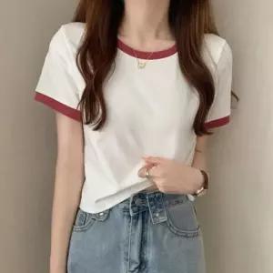 크롭반팔티 배색 포인트 무지 크롭 반팔티 HH-E43