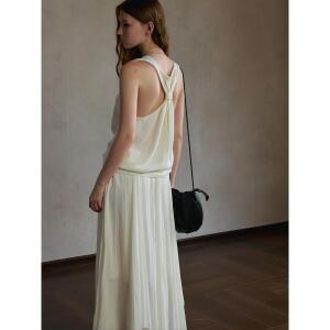 여성 울 린넨 칼라 등이없는 민소매 니트 조끼 여름 오피스룩 통기성 탑