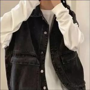 [하프클럽/셀럽하우스]여성 흑청 블랙 데님조끼 레이어드 오버핏 청쪼끼 아우터