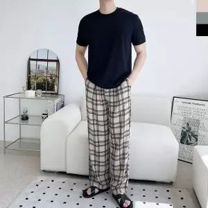 [하프클럽/]남성 체크 핀턱 쿨 와이드 밴딩팬츠 ON-PTA-QWFO5MTE