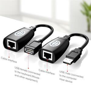 확장 어댑터 1쌍 USB to RJ45 LAN 케이블 연장기 Cat5 패치 코드 블랙 네트워킹 액세서리