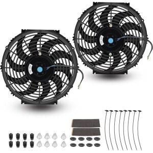 FSBCGT 2PCS 12인치 범용 슬림 팬 푸시 풀 전기 라디에이터 냉각 12V 80W 마운트 키트 블랙