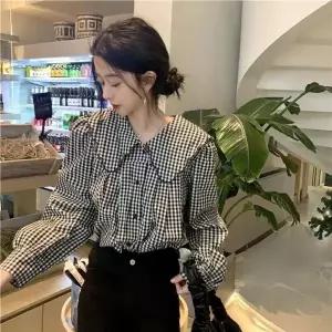 미우 체크무늬 러블리 빅카라 루즈핏 캐주 남자상의