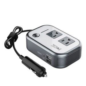 FOVAL 200W 자동차 파워 인버터 DC 12V ~ 110V AC 노트북 충전기 고속 컨버터 [27W PD USB-C] 및 듀얼 USB 포트 멀티 프로텍션 콘센트 어댑터 차량용 인버터 포함