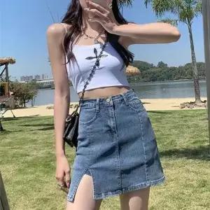 데님 숏 미니 스커트 여름 여자 휴가 룩 위 키작녀