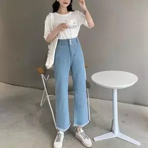 데님 위아 와이드팬츠 연청 수술 청바지 여 청통 가을