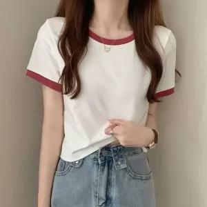 [하프클럽/셀럽하우스]투톤 배색 포인트 크롭 반팔티