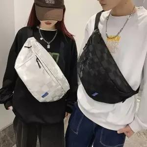 커플 학생 바디백 체크슬링 크로스바디 바 캐주얼백