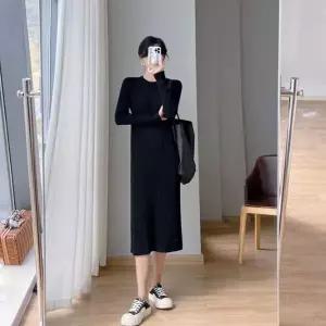 [하프클럽/셀럽하우스]골지 라운드넥 니트 롱 원피스 임산부 루즈핏 데일리
