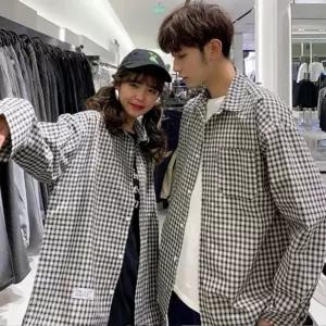 커플남방셔츠 이 체크포인트 헨니셔츠 솔리 남성와이