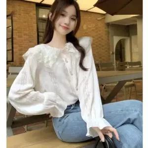 레이스블라우스 봄 가을 예쁜 여성 레이스 프릴 블라우스 셔츠