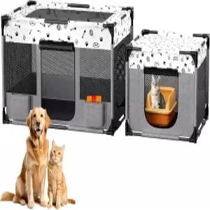 BUFOR 휴대용 고양이 놀이펜 애완견 실내/외용 강아지 접이식 우리 케이스가 있는 밀폐형 텐트 PVC 파이프
