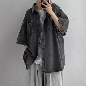 오버핏 남성 데님 셔츠 긴팔 남방 루즈핏 워싱 청남방 데일리