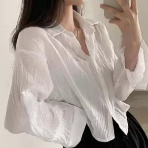 네추럴 거즈면 시원한 시스루 여자 폴업 셔 봄가을