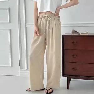 여성 린넨 미우 여름 투턱 와이드 밴딩팬츠 트레이닝