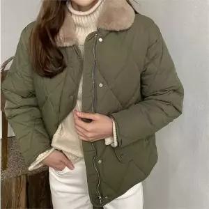 따뜻한 가벼운 보들보들 양털 다이아 누빔 숏 점퍼 (6321816A)
