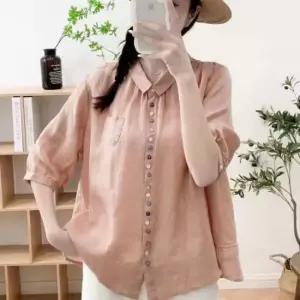 여름용 여성 린넨 루즈핏 셔츠 7부 블라우스 엄마옷
