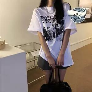 여름 영문 프린팅 루즈핏 반팔티 화이트 데일리 여름코디 캐주얼 박스티 루즈핏