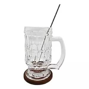 유리잔 MZ세대 하이볼 잔 원목받침 티스푼 400ml 3종세트