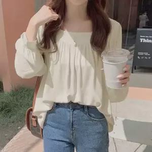 여자 봄 데이트 나들이 긴팔 셔링 스퀘어넥 블라우스 상견례블라우스 예쁜블라우스쇼핑몰