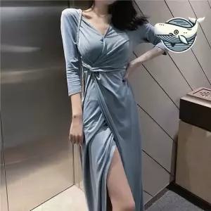 브이넥 랩디자인 세련된 롱원피스 오피스 캐주얼 7부원피스 플라워원피스 프릴원피스