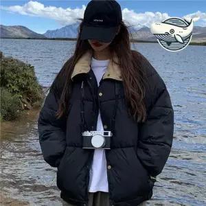 겨울용 하이넥 패딩 점퍼 배색 스타일 편안한 여성아우터 여성점퍼 캐주얼점퍼 학생점퍼
