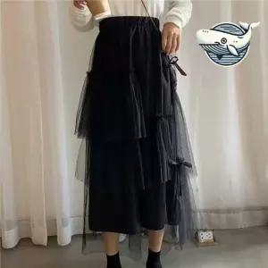여성용 레이스 세련된 풍성 롱스커트 허리밴딩 여름스커트 여름치마 여성치마