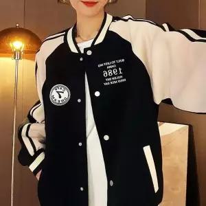 [하프클럽/셀럽하우스]프린팅 야구점퍼 여성 배색 오버핏 캐주얼