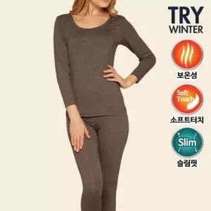 [트라이]내복)슬림핏 히트파워 여성 내의 상하1세트_차콜