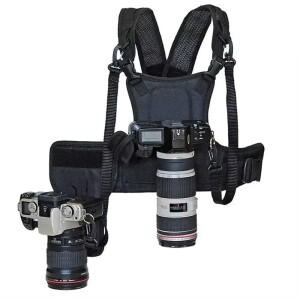 카메라 2 대용 듀얼 숄더 카메라 하네스 캐논 6D 600D 5D2 5D3 니콘 D800 소니 A7S A용 캐리어 가슴 조끼
