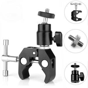 360도 CNC 금속 슈퍼 클램프 °   미니 볼 헤드 퀵 릴리스 클램프 브래킷 삼각대 마운트 DSLR 카메라 Gopro
