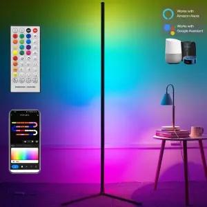 160cm 스마트 Tuya 코너 플로어 램프 디 밍이 가능한 RGB LED 현대 무드 조명 Alexa 스탠드 침실 게임 거실