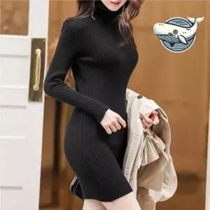 터틀넥원피스 슬림핏 니트 미니원피스 겨울용 목폴라 원피스