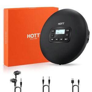 미끄럼 방지 기능이 있는 HOTT C204 기본 휴대용 CD 플레이어 - AA 배터리 구동 컴팩트 MP3/CD-R 호환 헤드폰 및 자동차 가정 여행용 AUX 출력