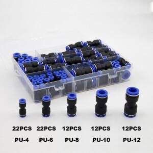 80PCS 공압 피팅 커넥터 PU 스트레이트 스루 퀵 릴리스 푸시 인 압축기 워터 튜브 부품