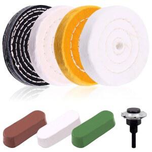 KEADIC 8PCS 4인치 버핑 연마 휠 키트에는 바 연마용 버퍼 및 1/2인치 ARBOR HOLE 패드 키트 벤치 그라인더용 폴리셔가 포함되어 있습니다