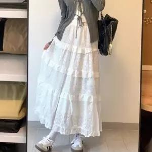 휴가룩 데일리 러블리 캉캉 플리츠 4단 롱스커트
