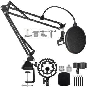 BLUE YETI 업그레이드 마이크 붐 암 스탠드, 게임용 포함 최고 등급 스노우볼용 블루 방송 마운트, X 쿼드캐스트 필터, HYPERX 프로 데스크 충격 윈드스크린, 홀더 팝 예티