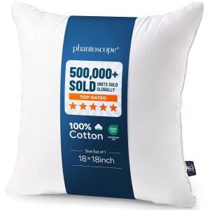 Phantoscope 18x18 베개 삽입물 - 100% 면 커버가 있는 던지기 18인치 정사각형 폼 극세사 모조 스터퍼 소파 쿠션 베개, 1개들이 팩(1개들이 팩)